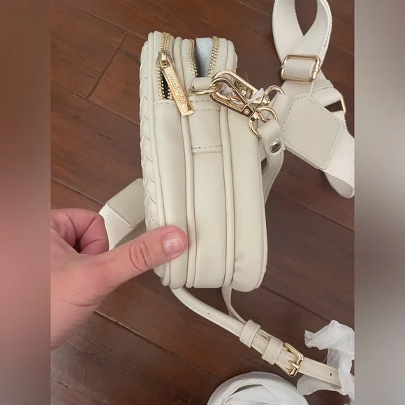 Mali + Lili Josie bone vegan leather double Woven Crossbody Bag convertible - Picture 2 of 11